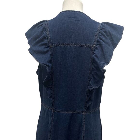 Anthropologie Pilcro Dark Blue Denim Ruffle Sleeve Maxi Midi Dress, 14. buttons - Picture 12 of 16